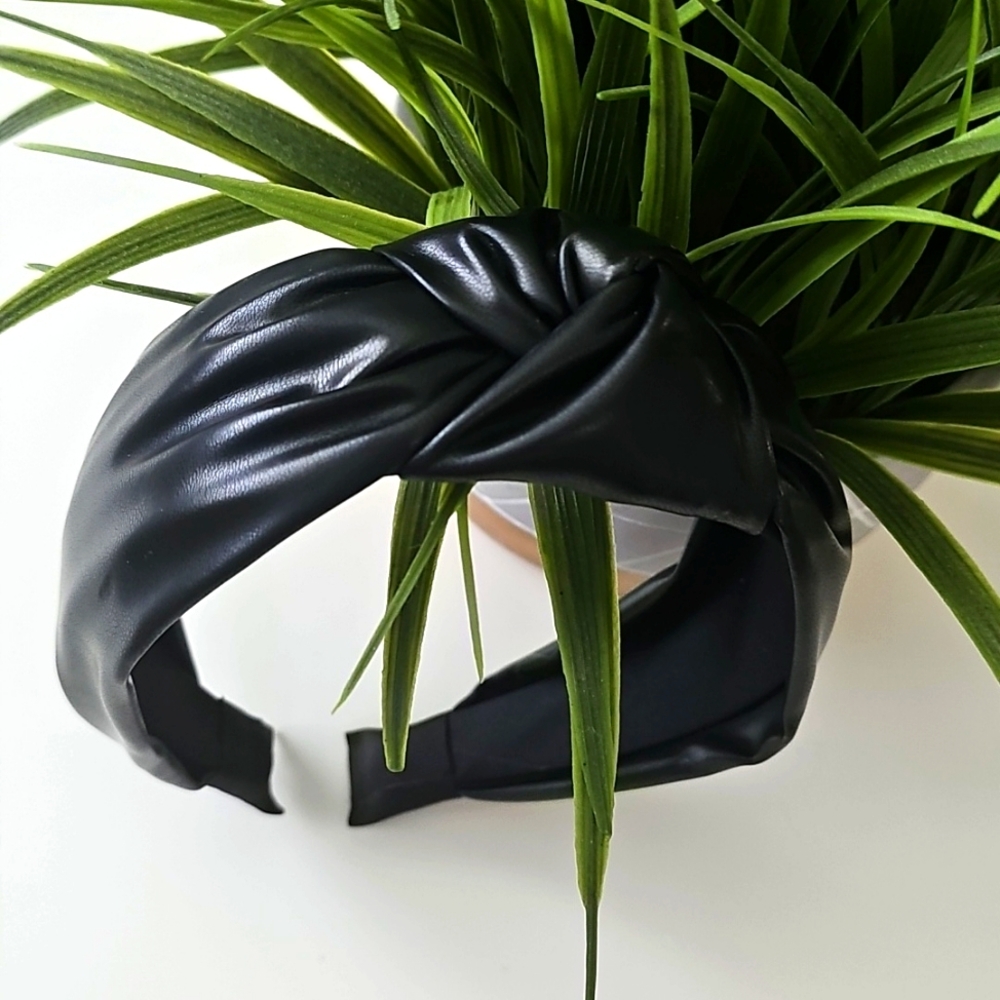 NWOT Elegant Black Top Knot Vegan Leather Headband